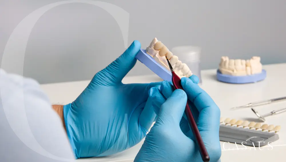 Ajuste de un puente fijo sobre implantes dentales en laboratorio